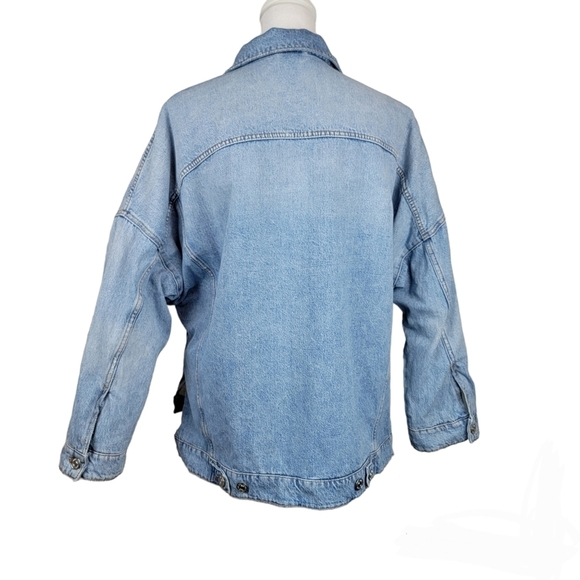 Zara Oversized Denim Jacket Sherpa Lined Size Medium - Picture 2 of 9